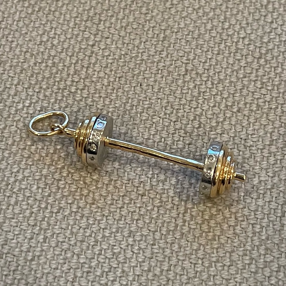 Estateโญ๏ธ14KTโญ๏ธGold and Diamond Barbell Charm Pendant